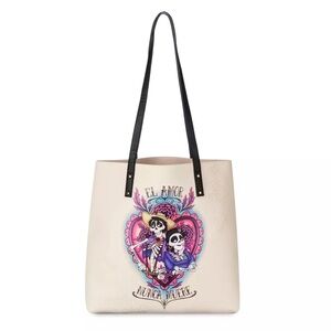 Disney Parks Coco Embossed Faux Leather Tote Bag Purse - Cream Black